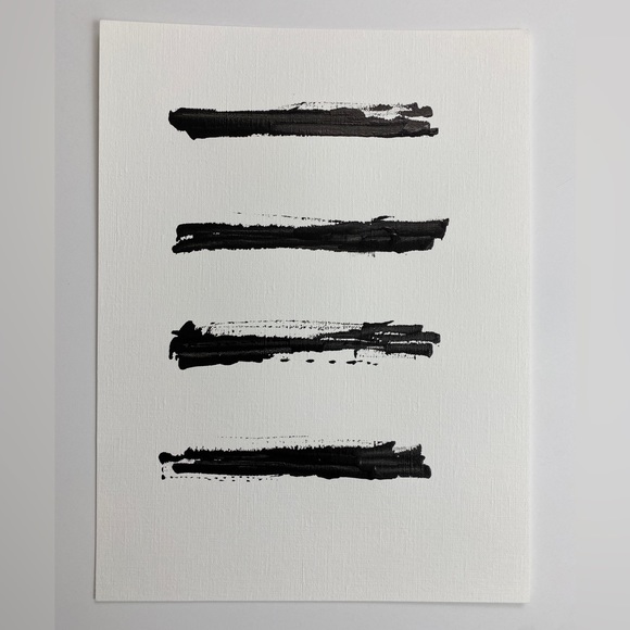 Other - Abstract Acrylic Original Painting On Canvas Paper 9X12 Wall Art Black White